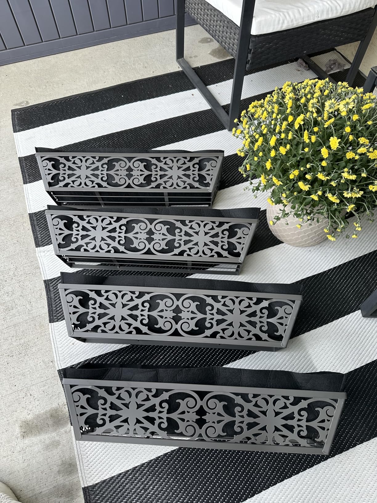 2 Pack 24 Inch Window Boxes Planters Railing Planter Box with Adjustable Brackets for Porch Fence Patio Balcony Hanging Flower Baskets with Coco Liners for Outdoor Garden Decor - Black - Customer Photo 2