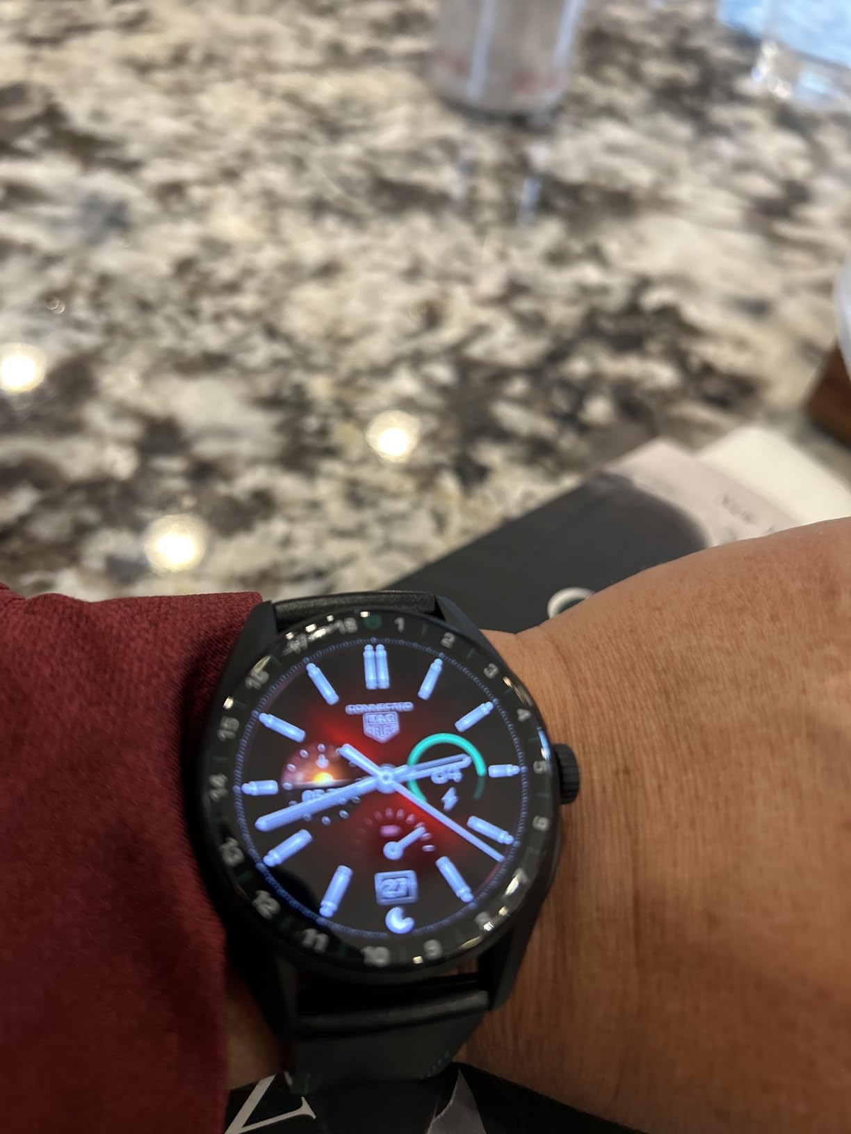 TAG Heuer Smart Watch, Fitness Watch, Connected Calibre E4 42 mm Golf Edition, Touch Screen, Waterproof, Calls, SMS, Steps, Heart Rate, Wellness, Titanium, White Or Black/Green Straps, SBR8080.EB0284 - Customer Photo 1