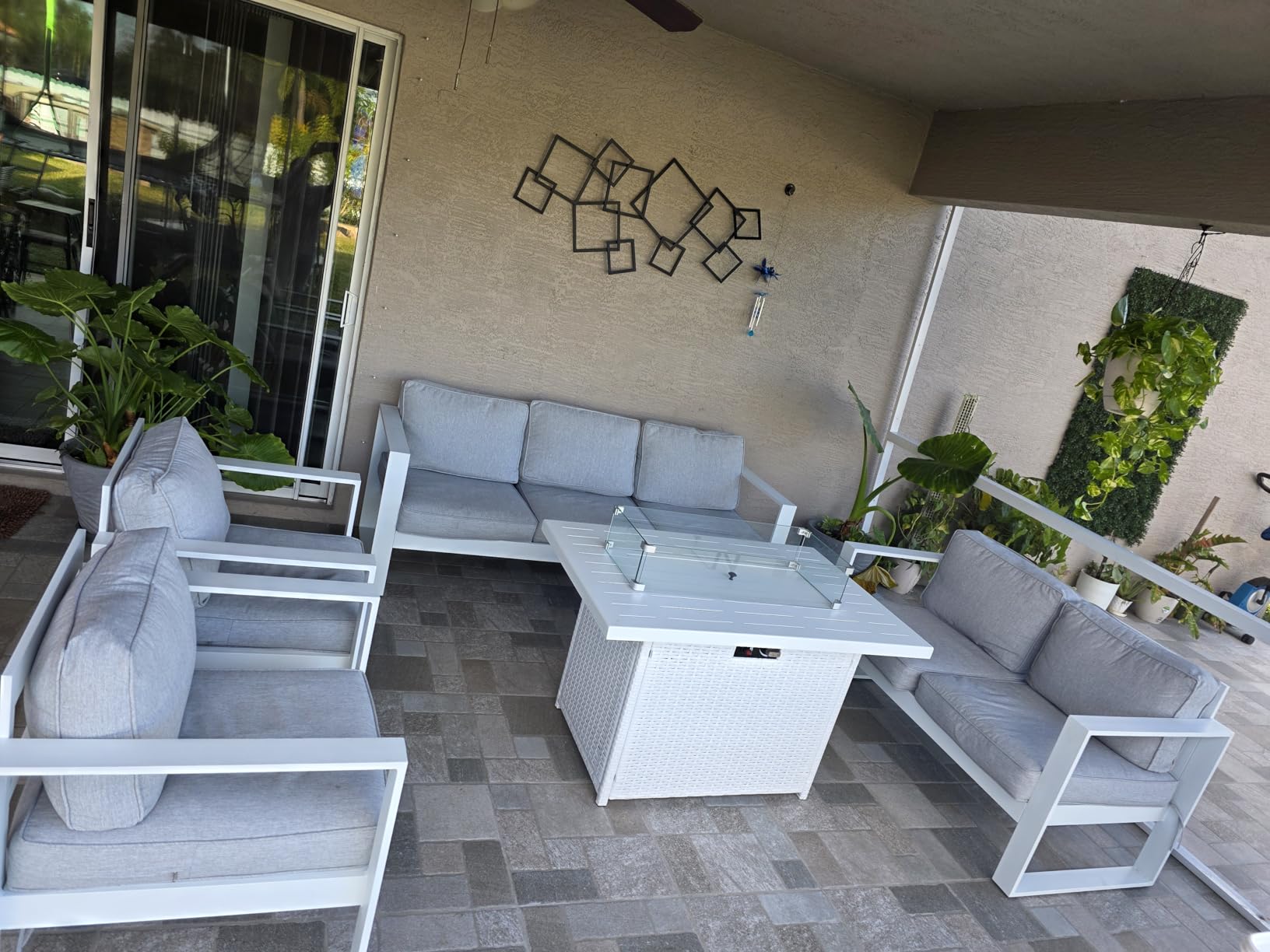 5 Piece Modern Aluminum Patio Furniture Set, Outdoor Patio Sectional Conversation Metal Seating Sets with Olefin Cushion and Coffee Table - Customer Photo 2