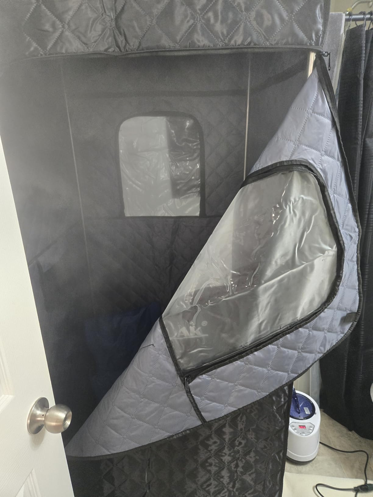 X-Vcak Upgraded Portable Sauna Box for Home,Relaxation, Steam Sauna for Home with Steamer, Remote Control, Folding Chair, 9 Levels Customer Review X-Vcak Upgraded Portable Sauna Box for Home,Relaxation, Steam Sauna for Home with Steamer, Remote Control, Folding Chair, 9 Levels - Customer Photo 1