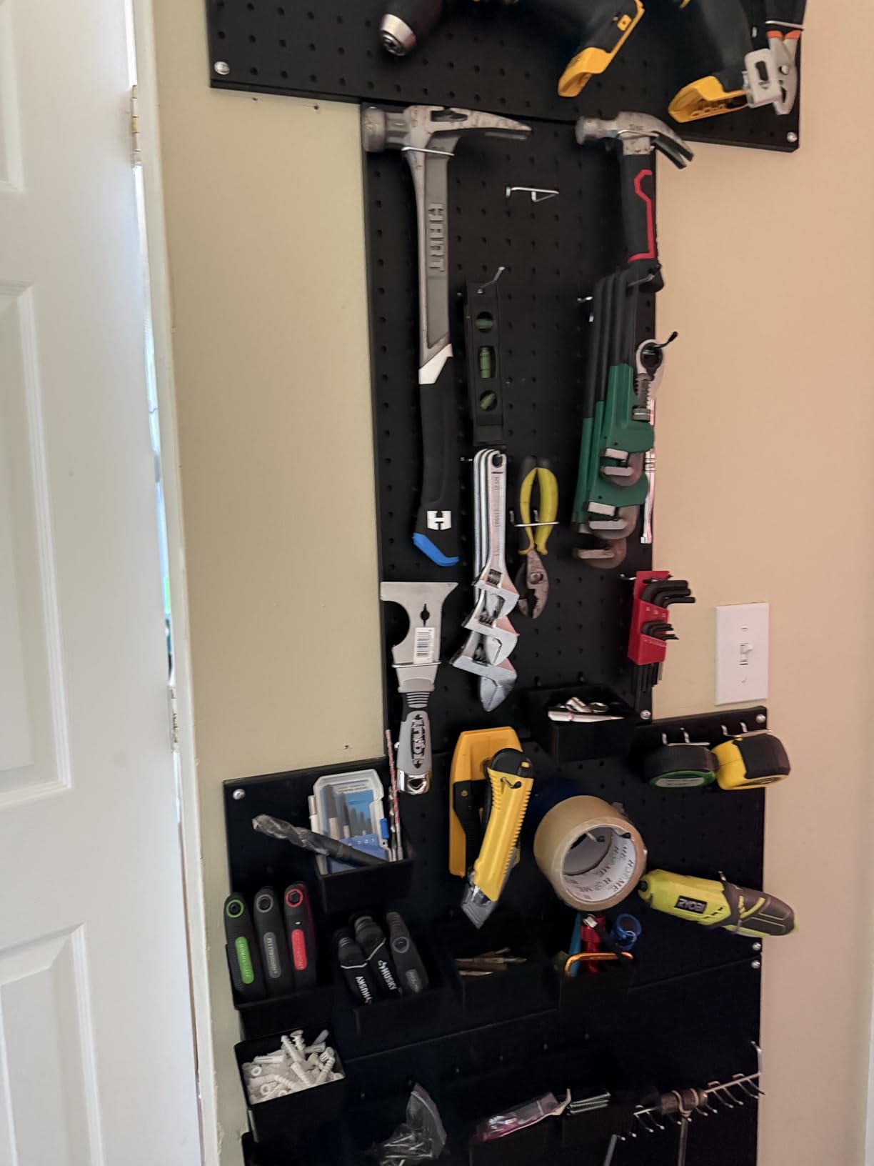 INCLY 158PCS Metal Pegboard Wall Organizer, 48x24 Inch Black Pegboard Panels Tool Organizer Kit with Accessories Hooks and Bins, Peg Board Utility Tool Storage for Garage Workbench Shed - Customer Photo 2