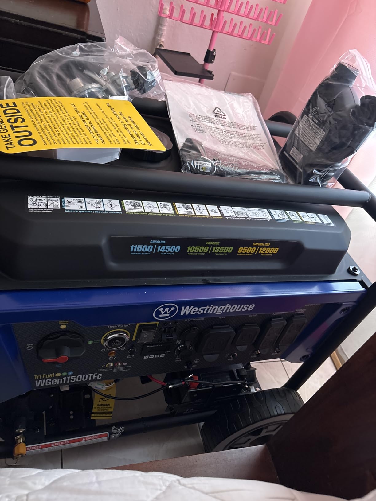 Westinghouse 14500 Peak Watt Tri-Fuel Home Backup Portable Generator, Remote Electric Start, Transfer Switch Ready, Gas, Propane, and Natural Gas Powered Customer Review Westinghouse 14500 Peak Watt Tri-Fuel Home Backup Portable Generator, Remote Electric Start, Transfer Switch Ready, Gas, Propane, and Natural Gas Powered - Customer Photo 2