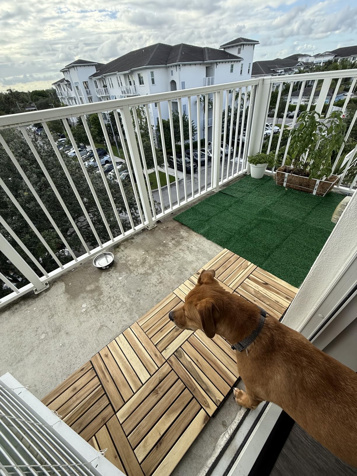 THYOI Deck Tiles, Patio Flooring - Outdoor Waterproof Acacia Wood Tiles for All Weather Use - Balcony, Backyard, Indoor & Outdoor (Golden Teak Crossed Pattern, 10 Pcs - 10 Square Ft) Customer Review THYOI Deck Tiles, Patio Flooring - Outdoor Waterproof Acacia Wood Tiles for All Weather Use - Balcony, Backyard, Indoor & Outdoor (Golden Teak Crossed Pattern, 10 Pcs - 10 Square Ft) - Customer Photo 4