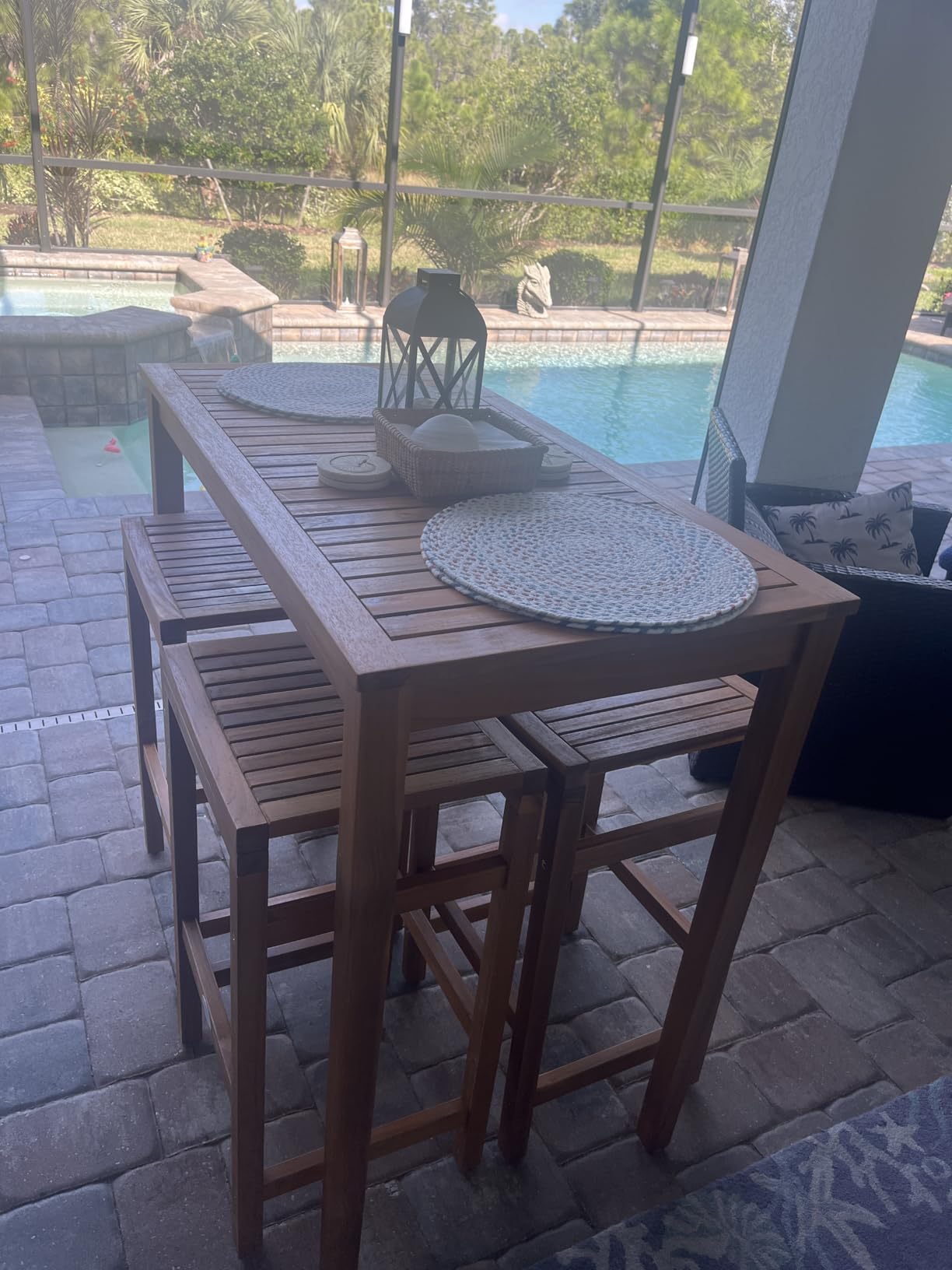 Tangkula 7 Piece Outdoor Acacia Wood Bar Table Set, 45 Tangkula 7 Piece Outdoor Acacia Wood Bar Table Set, 45