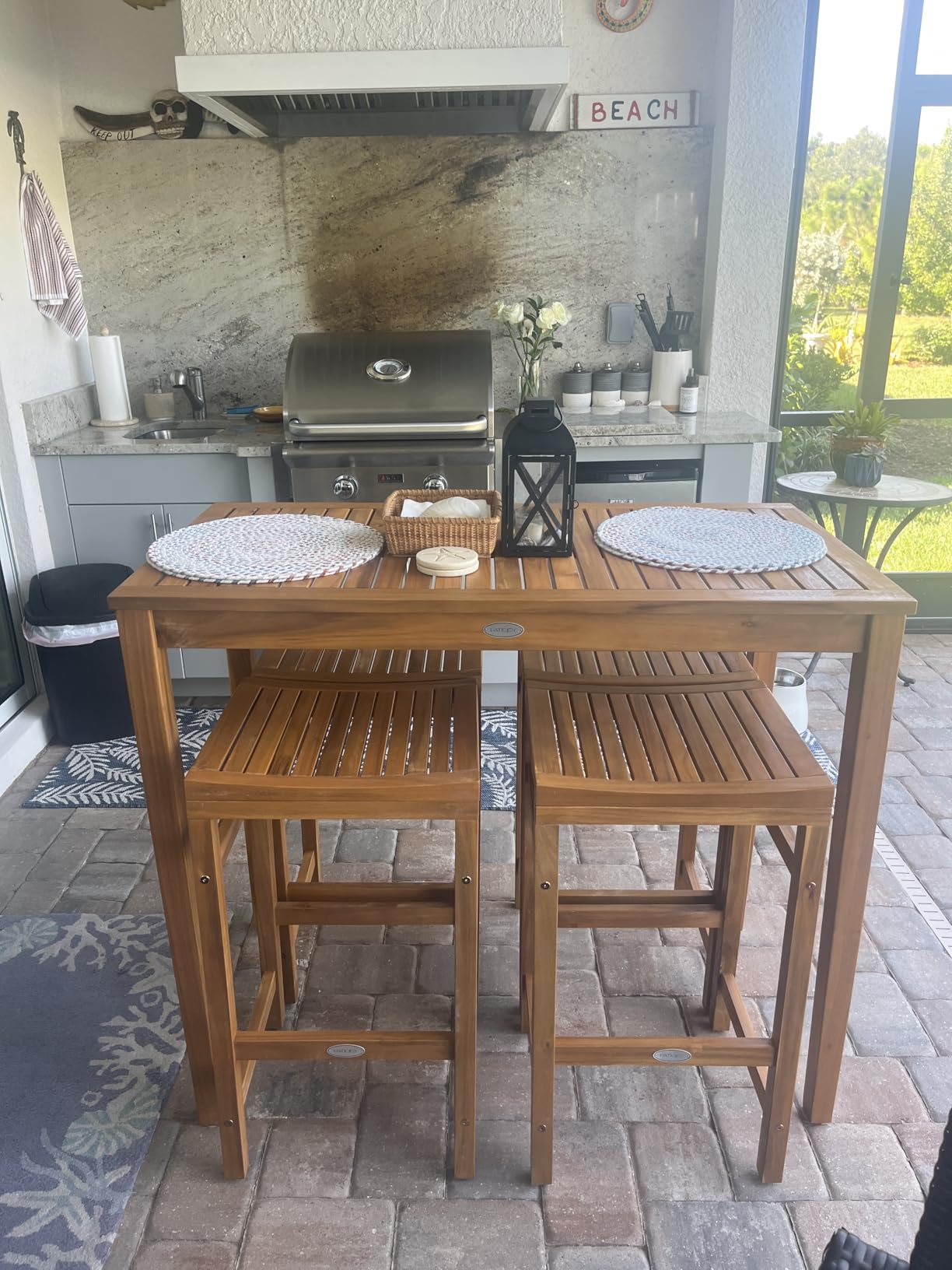 Tangkula 7 Piece Outdoor Acacia Wood Bar Table Set, 45 Tangkula 7 Piece Outdoor Acacia Wood Bar Table Set, 45