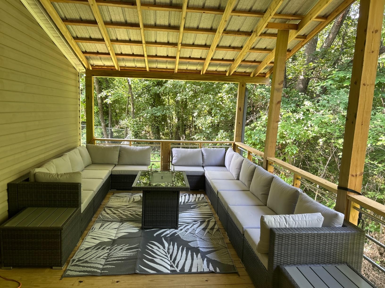 NICESOUL 11 Piece Outdoor Furniture Set with Fireplace, Luxury Patio Sectional Sets 10-Seater, Chill 29.3'' High-Back Backyard Seating, All-Weather Rattan Couch Sofa for Outside, Deck, Brown & Grey - Customer Photo 1