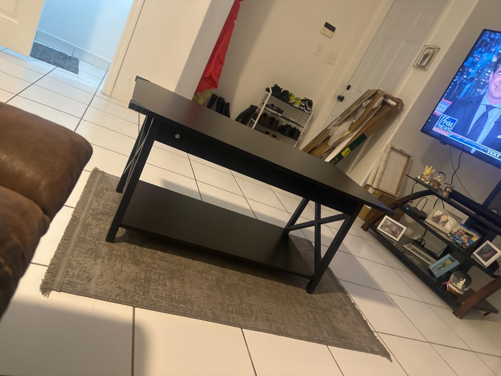 GreenForest Coffee Table with Storage, 39inch Modern 2-Tier Coffee Tables for Living Room, X-Frame Design Farmhouse Coffee Table Space Saving Living Room Small Tables, Easy Assembly, Grey Wash - Customer Photo 2