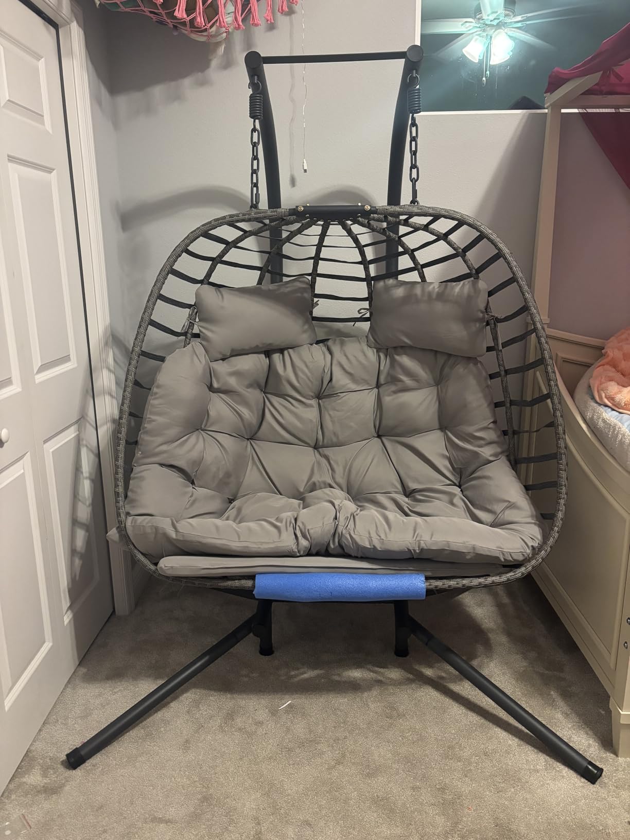 HWB Hanging Egg Chair with Stand, Patio Wicker Egg Swing Chair with Cushion for Bedroom Garden Indoor Outdoor (Grey) - Customer Photo 1