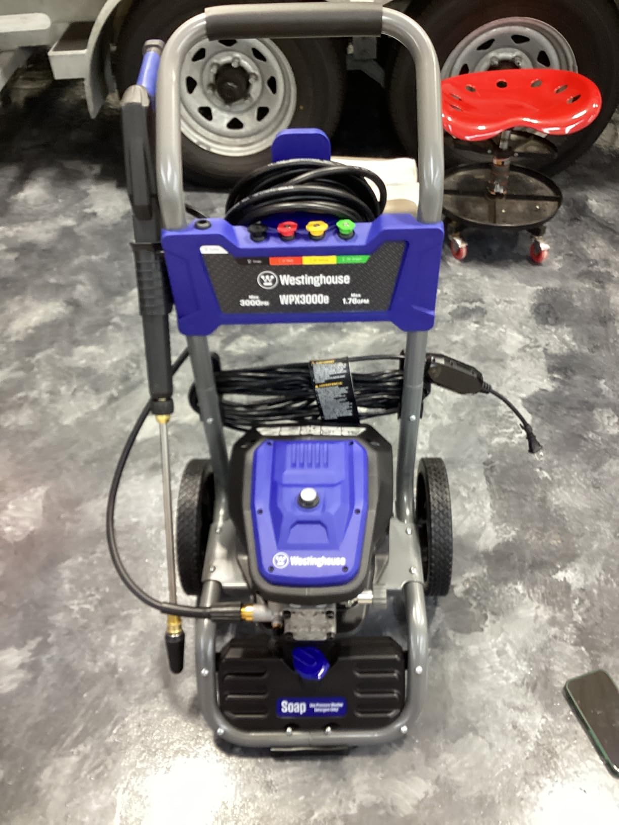 Westinghouse WPX3000e Electric Pressure Washer, 3000 Max PSI and 1.76 Max GPM, Induction Motor, Onboard Soap Tank, Spray Gun and Wand, 5 Nozzle Set, for Cars/Fences/Driveways/Homes/Patios/Furniture customer photo 1
