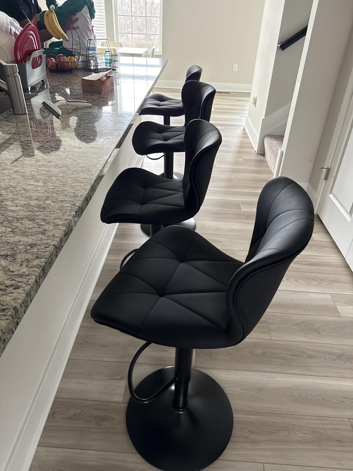 Nalupatio Modern Bar Stools Set of 2, Adjustable Faux Leather Upholstered Swivel Bar Stools, Counter Height Bar Chairs with Back for Kitchen Island, Black - Customer Photo 1