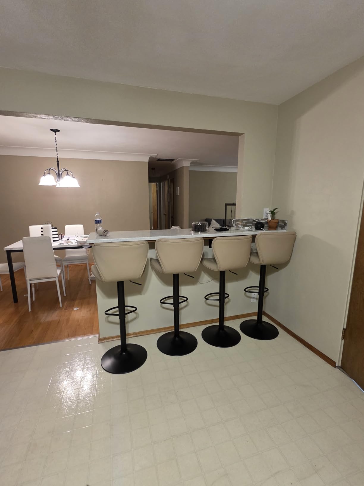 Nalupatio Modern Bar Stools Set of 2, Adjustable Faux Leather Upholstered Swivel Bar Stools, Counter Height Bar Chairs with Back for Kitchen Island, Black - Customer Photo 2