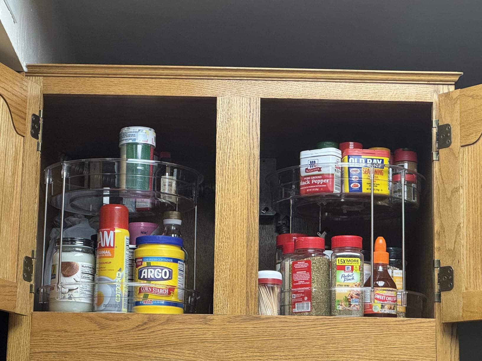 LAMU 2 Tier Lazy Susan Turntable Organizer 9.25'' Rotating Spice Rack Organization for Cabinet, Kitchen, Pantry, Countertop, Bathroom, Vanity, Medicine Cabinet Organizer, Clear - Customer Photo 1