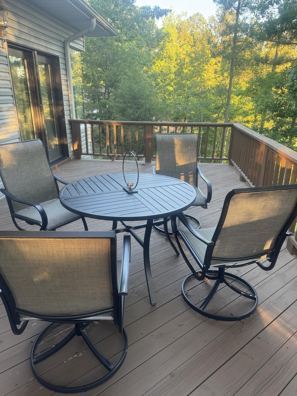 PHI VILLA 9 Piece Outdoor Patio Dining Set, Large Square Metal Dining Table and 8 Outdoor Swivel Dining Chairs, Patio Table and Blue Chair Furniture Dining Set for 8 Person - Customer Photo 1