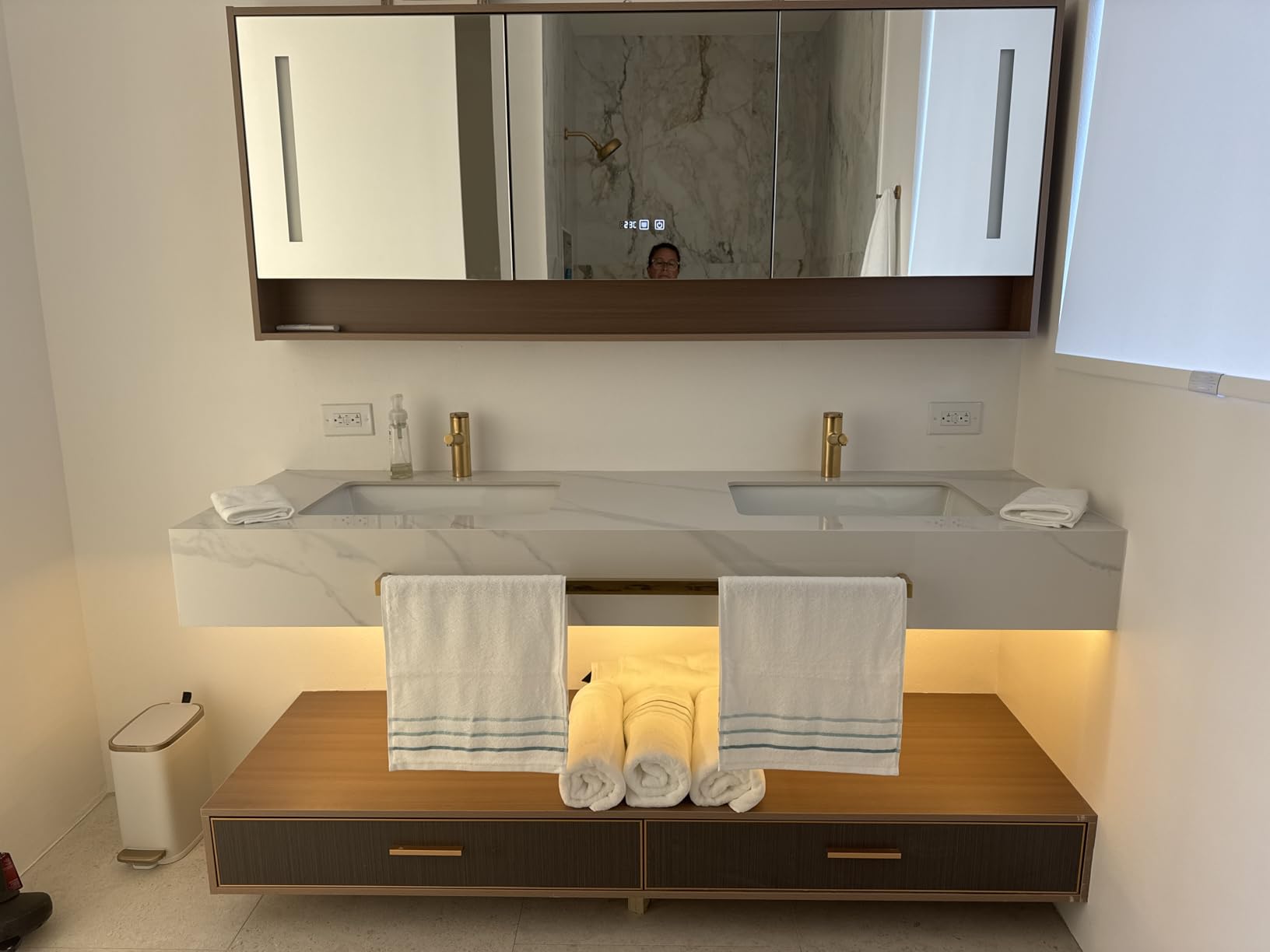 High QLO Bathroom Vanity - 72 Inch Luxurious Bathroom Vanity with Double Sinks Includes Modern Metal Luxury Style, Modern Cabinet with Towel Hanging & Led Light, Slate Countertop - Customer Photo 1