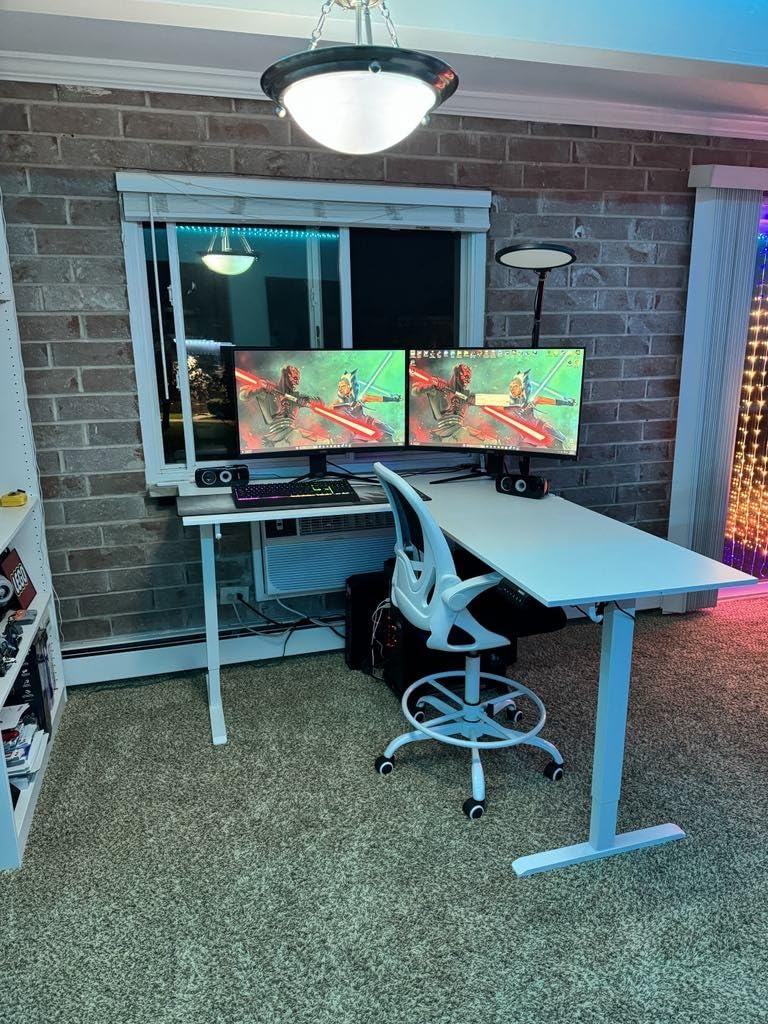 Agilestic L Shaped Standing Desk 63 x 55 inch Adjustable Height, Electric Corner Standing Desk, Sit Stand Computer Table with Splice Board, Rustic Brown - Customer Photo 1