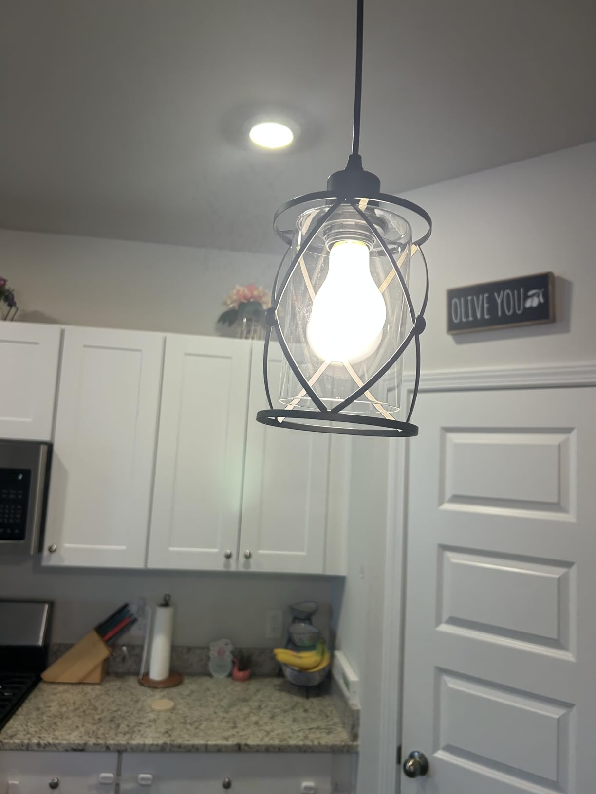 3 Lights Industrial Pendant Light with Glass Shade Matte Black Pendant Lighting Adjustable Industrial Retro Style Hanging Light,Kitchen Island Farmhouse Pendant Lights Fixtures for Kitchen,Farmhouse - Customer Photo 1
