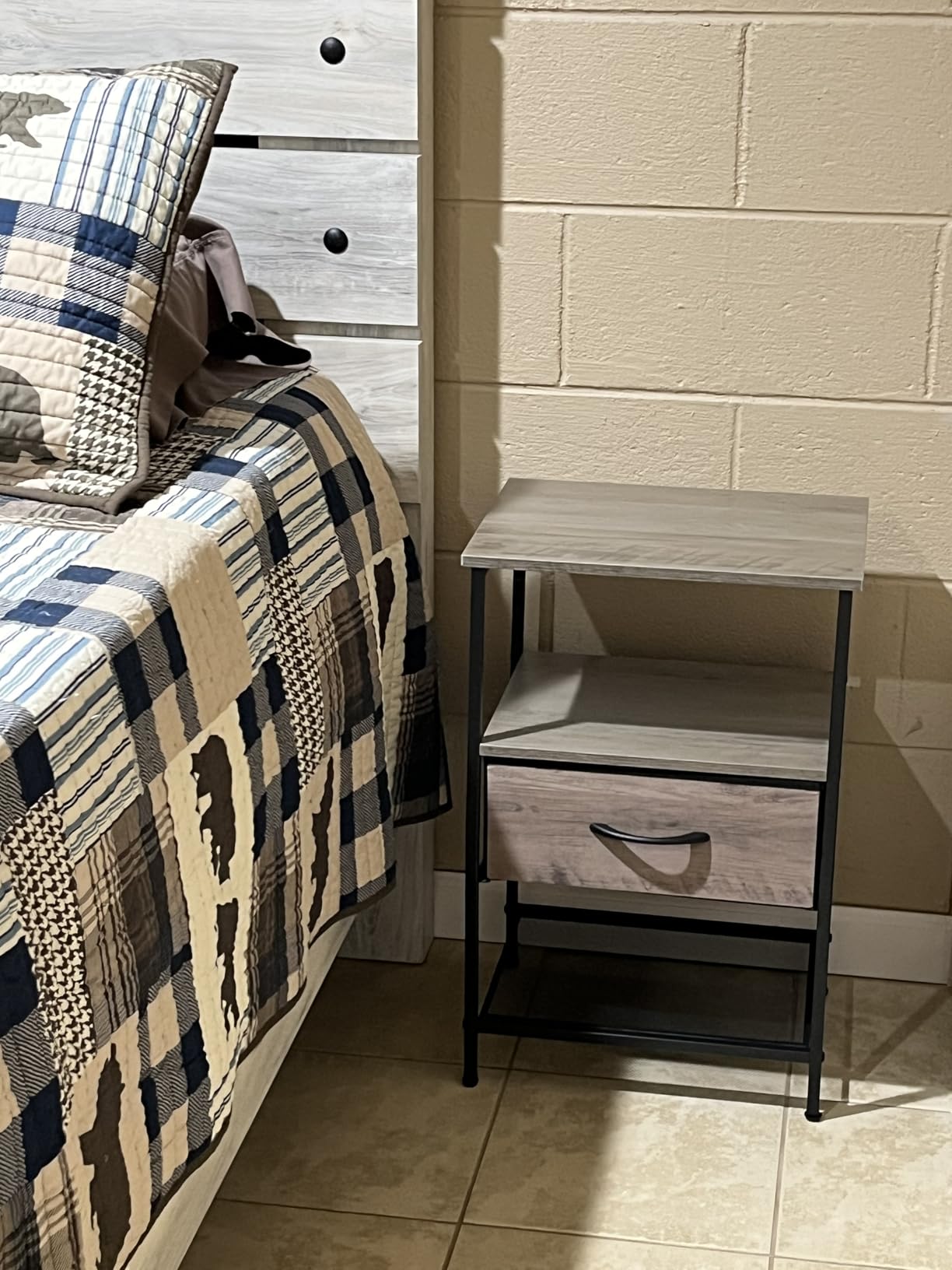 Huuger Nightstand Set of 2, Night Stand with Fabric Drawer, Mesh Shelf, Side Table with Storage, Fabric Drawer Dresser, Open Shelf, Metal Frame, Bedroom, Rustic Brown - Customer Photo 1