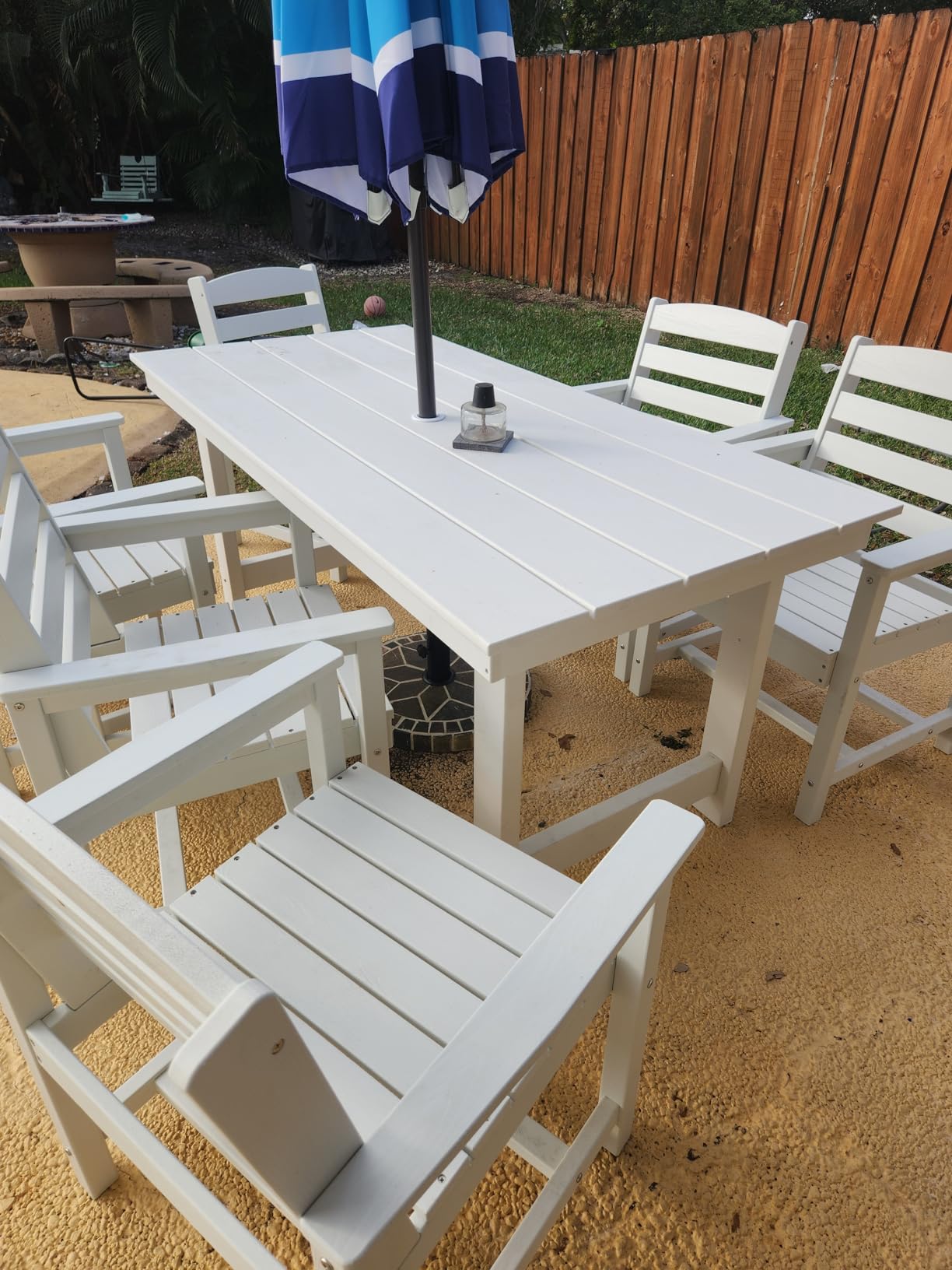 SERWALL Outdoor HDPE Dining Table Set, 7-Piece Outdoor Dining Table Sets with Umbrella Hole Cut-Out Table and 6 Chairs, Gray - Customer Photo 1