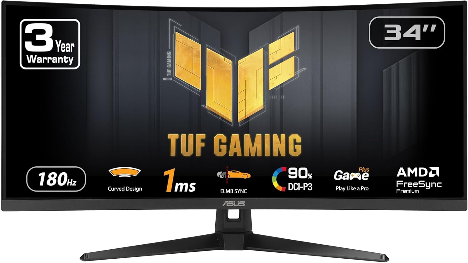 ASUS TUF Gaming 34 Inch Ultra-Wide Curved Monitor (VG34VQ3B) – 21:9 QHD (3440x1440), 180Hz, 1ms, Extreme Low Motion Blur Sync, FreeSync Premium, Speaker, 90% DCI-P3, DisplayWidget Center, 3 yr Warranty - Customer Photo 1
