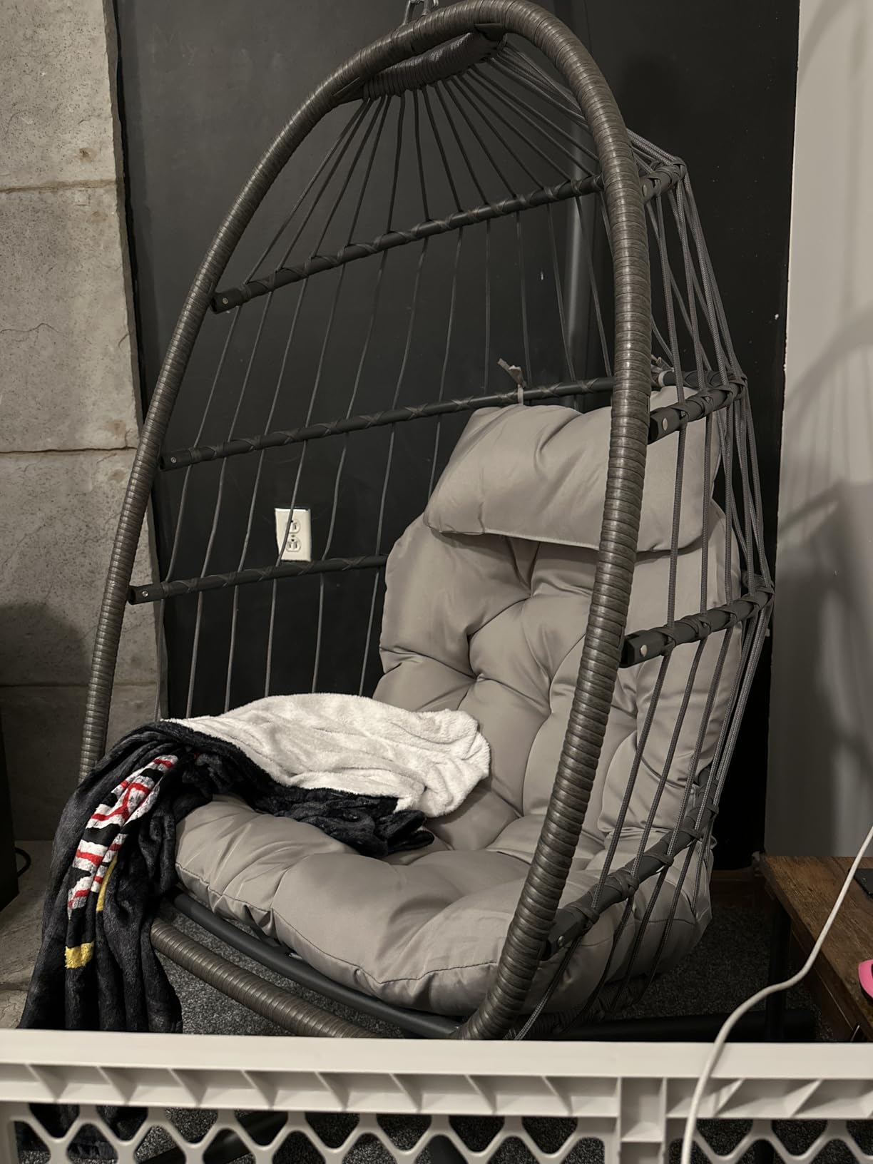 FREDEES Egg Swing Chair with Stand, Outdoor Hanging Egg Chair with Cushion for Patio/Porch/Balcony/Indoor - Customer Photo 1