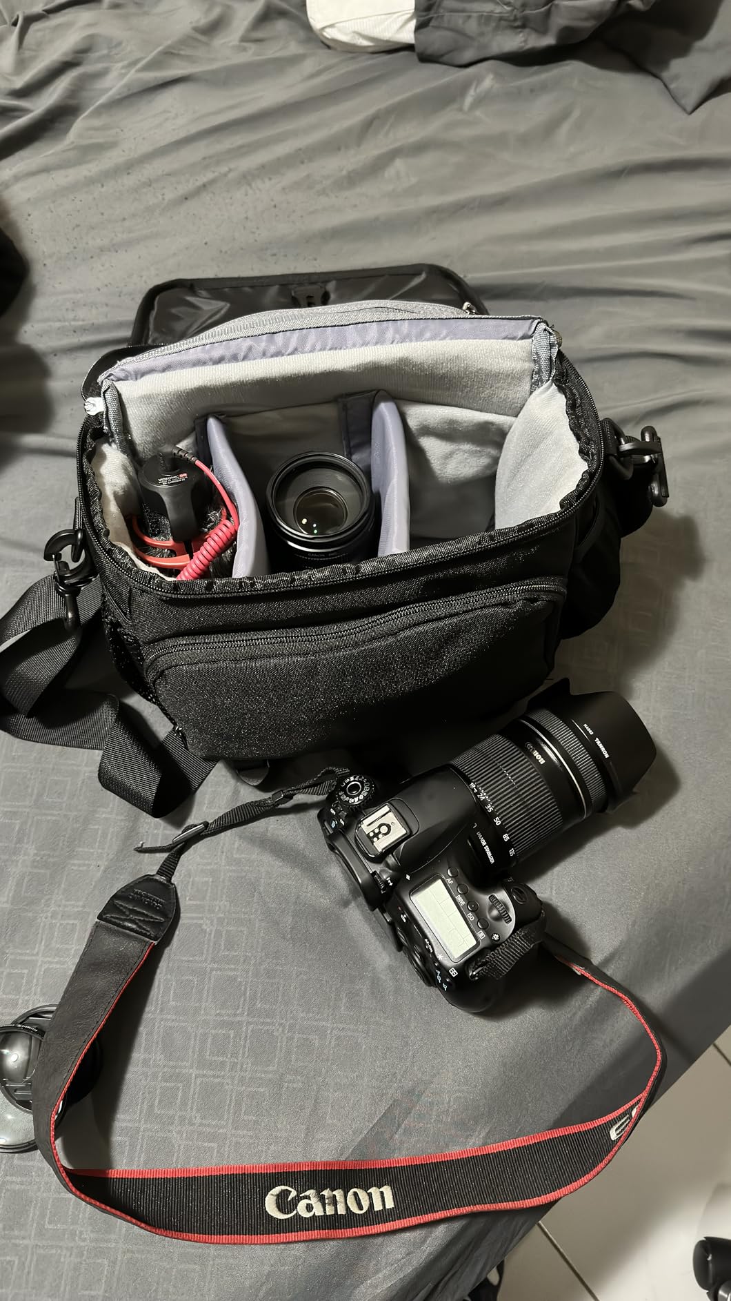 RAINSMORE Camera Bag, DSLR/SLR/Mirrorless Camera Case with Tripod Holder Waterproof Camera Sling Bag Crossbody Camera Bags for Photographers with Rain Cover for Canon/Nikon/Sony/Fuji, Black - Customer Photo 1