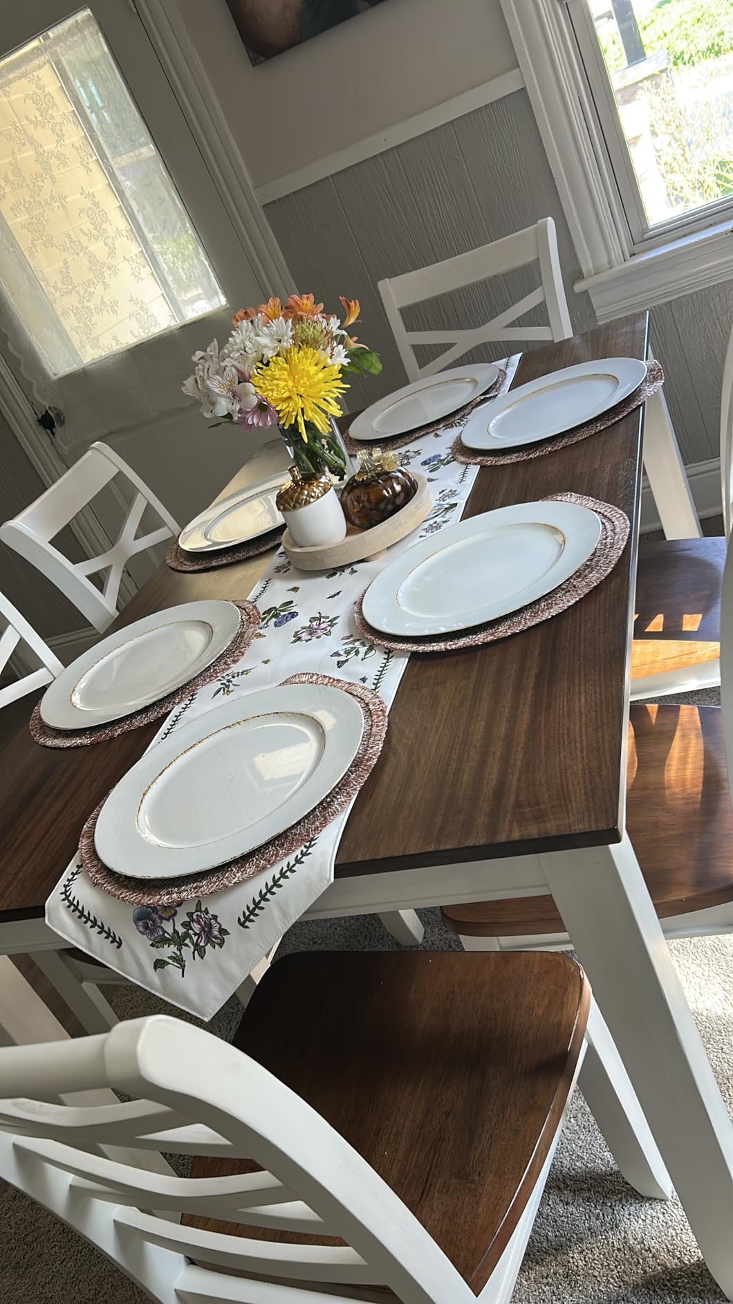 Lexicon Dining Table Set for 6 with Chairs, Wood 7 Piece Farmhouse Dining Room Table and Chairs Set of 6, Cross Back, Easy Assembly Seater for Indoor Home, Dinner, Kitchen, Cherry/White - Customer Photo 1