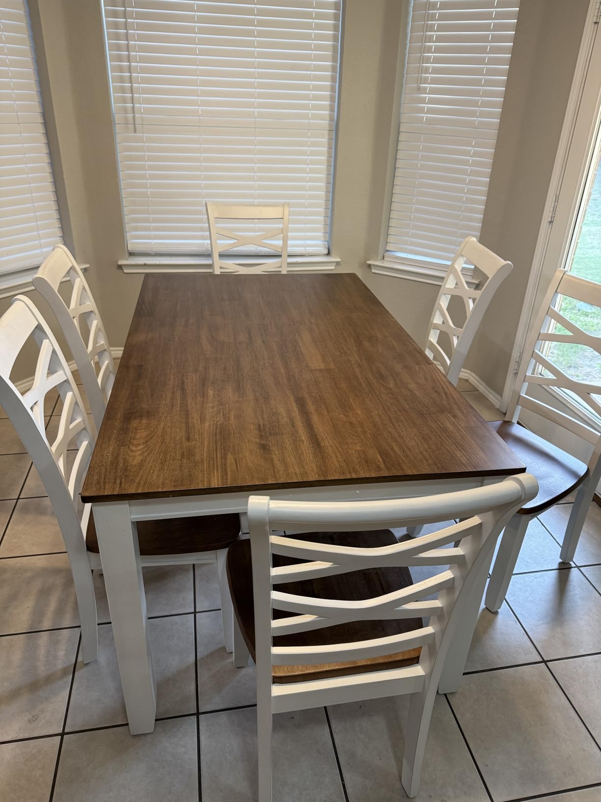 Lexicon Dining Table Set for 6 with Chairs, Wood 7 Piece Farmhouse Dining Room Table and Chairs Set of 6, Cross Back, Easy Assembly Seater for Indoor Home, Dinner, Kitchen, Cherry/White - Customer Photo 2