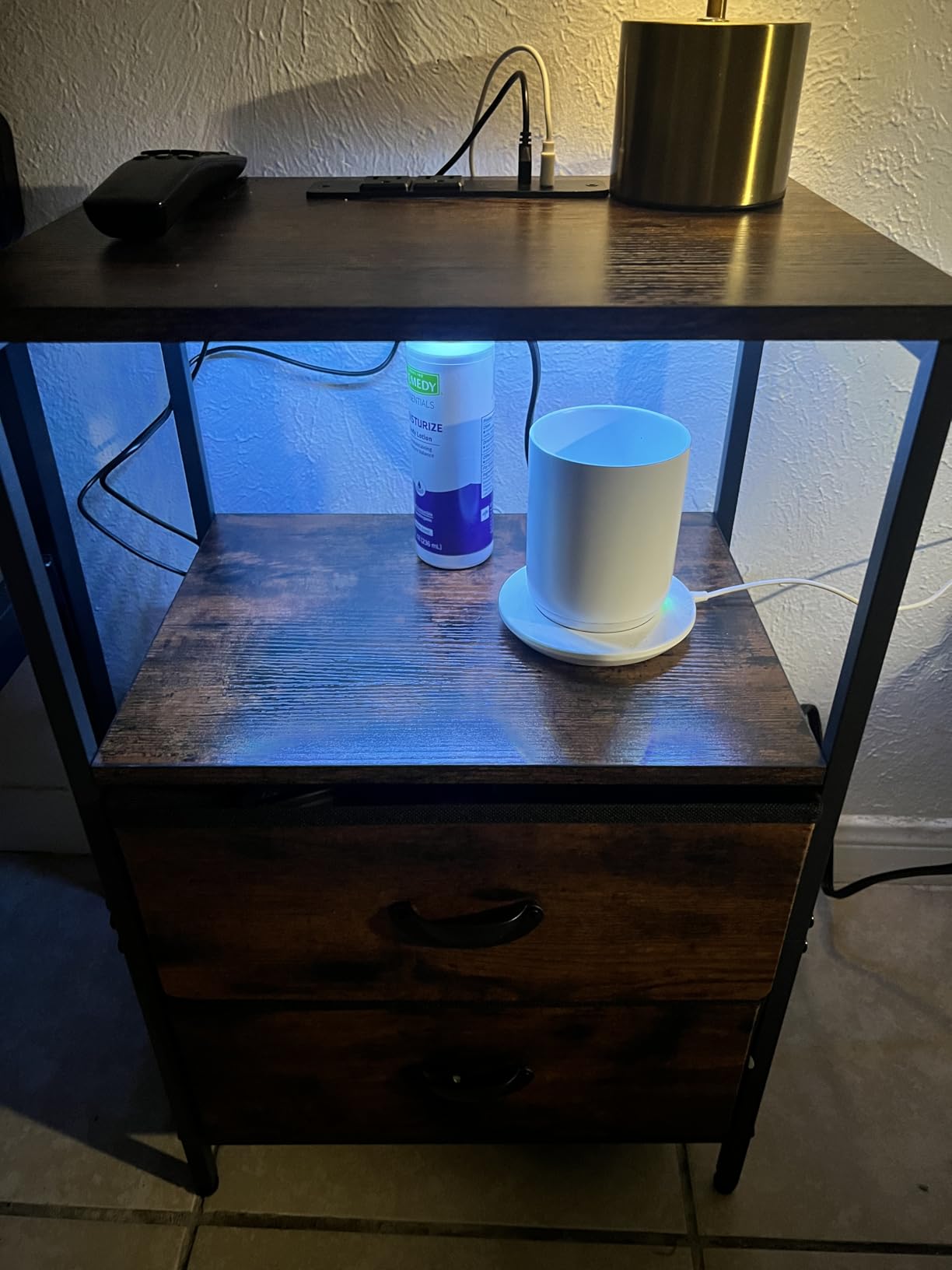 Furologee Nightstands Set of 2, End Tables with Charging Station and LED Lights, Black Night Stands with 2 Fabric Drawers, Bedside Tables Set of 2 for Living Room/Bedroom - Customer Photo 1