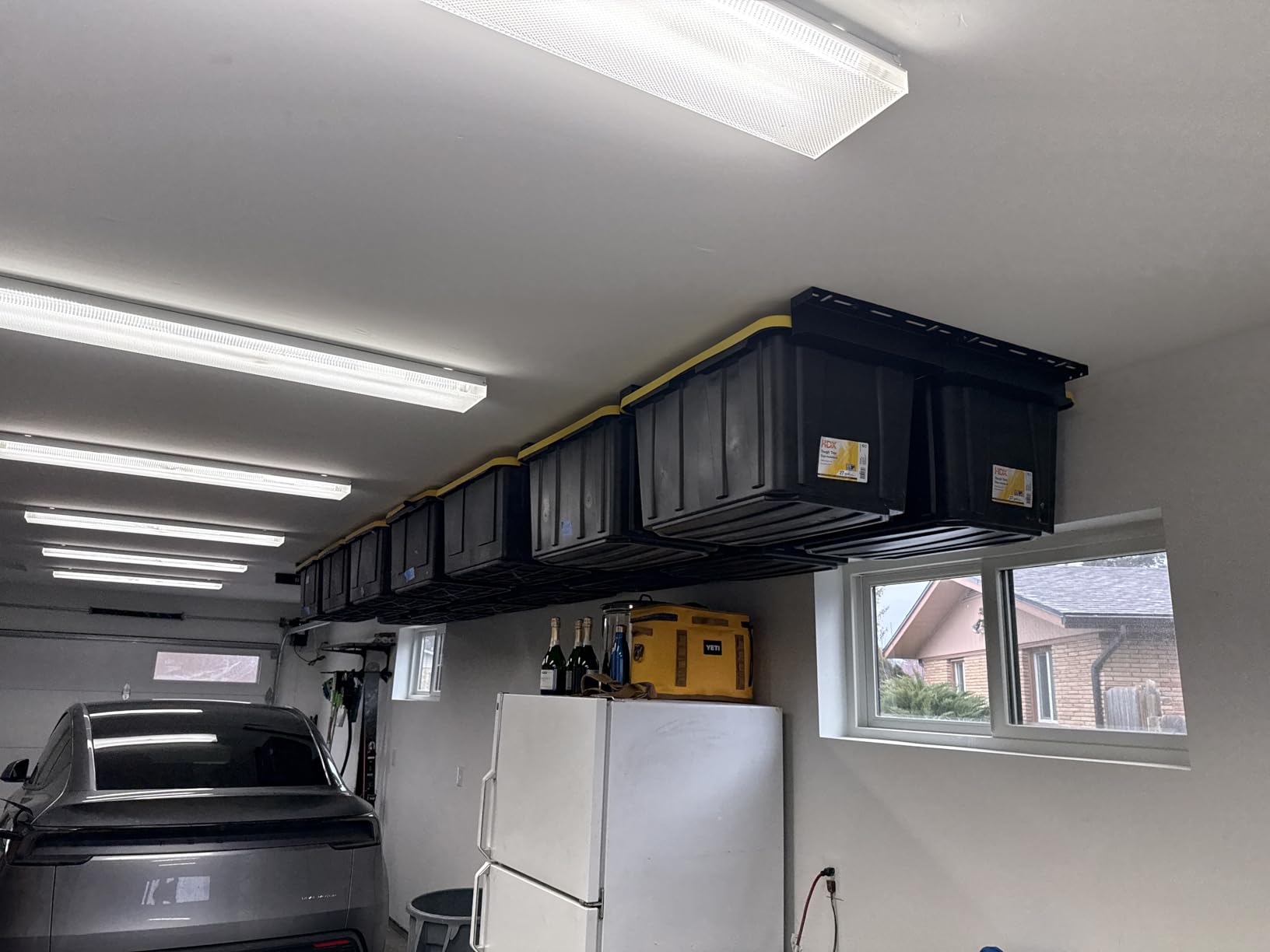 HANDT Overhead Garage Storage Rack, Connectable Heavy Duty Metal Ceiling Rails For Garage Storage Organization Shelving System, Hanging Racks For Tote Containers, Supports Up To 6 Bins, 4 Sets Black - Customer Photo 1