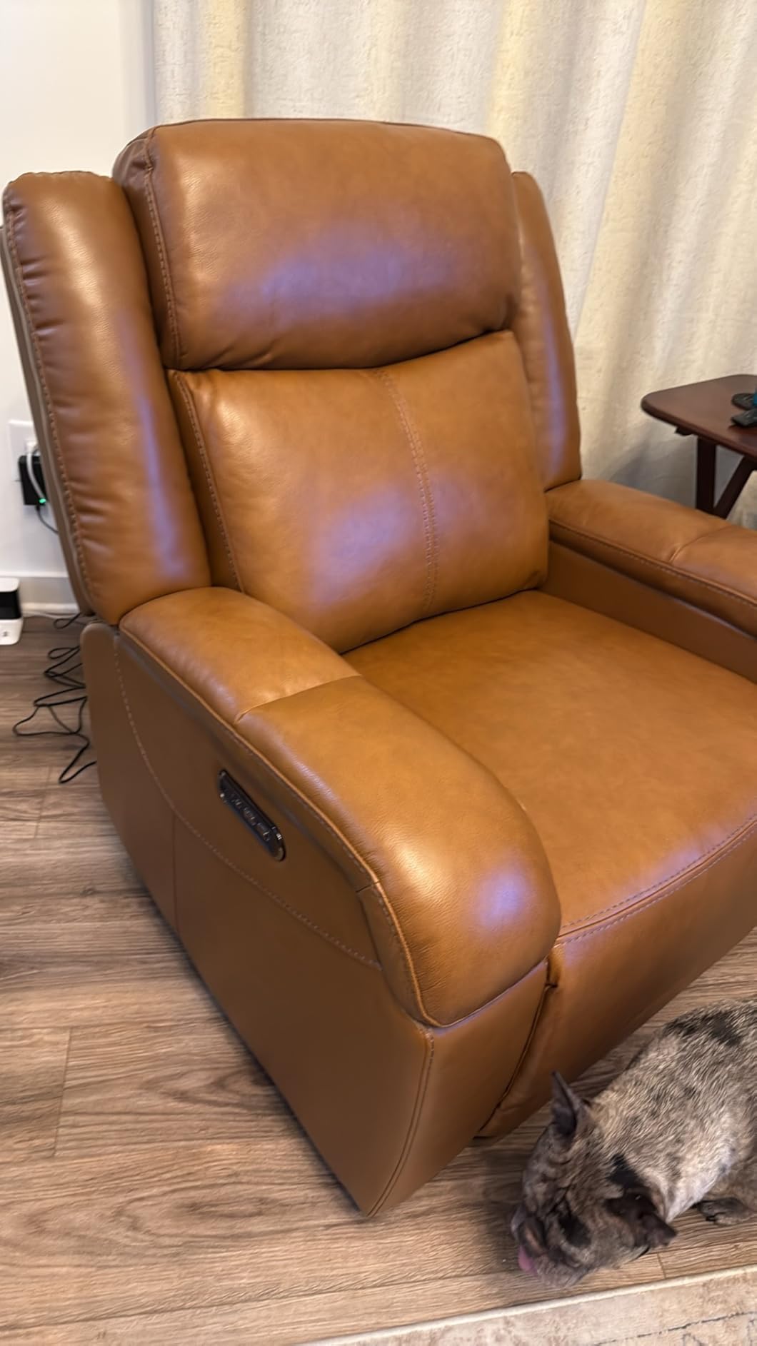 Watson & Whitely Genuine Leather Power Recliner Chairs for Adults, Wall Hugger RV Recliner with Power Headrest & Charging Ports, Electric Recliner Sofa Chair for Living Room, Navy - Customer Photo 2