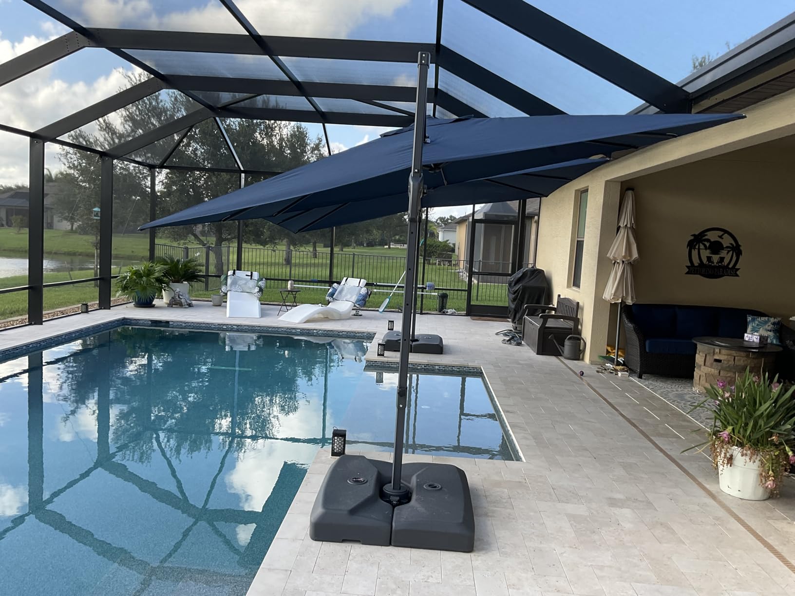 PURPLE LEAF 10' X 13' Rectangle Patio Umbrella with Base Outdoor Large Aluminum Cantilever Umbrella with 3-Year Fade Resistance Recycled Fabric and 360-degree Rotation for Deck Pool Garden - Customer Photo 2