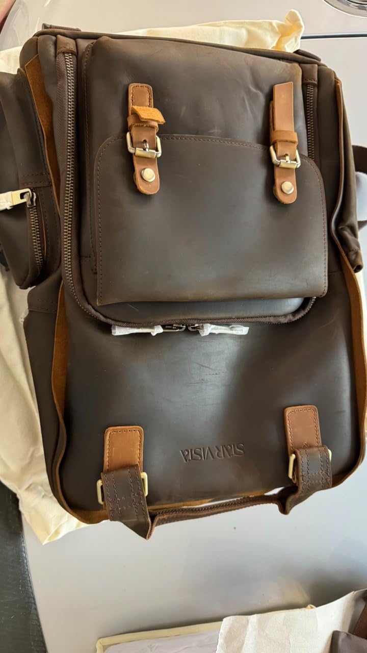 STAR VISTA Bernini Vintage Full Grain Leather Camera Backpack for DSLR/SLR, Camera Case for Photographers, with Tripod Holder, Fits 15.6