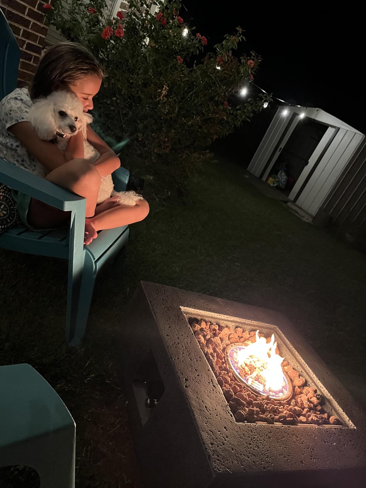 SUNBURY Outdoor Travertine Fire Pit Table, 56 inches Rectangle Propane Gas Patio Fire Pit 50,000 BTU Concrete, Low Firepit Table with Lava Rocks, Waterproof Cover (Grey) - Customer Photo 1