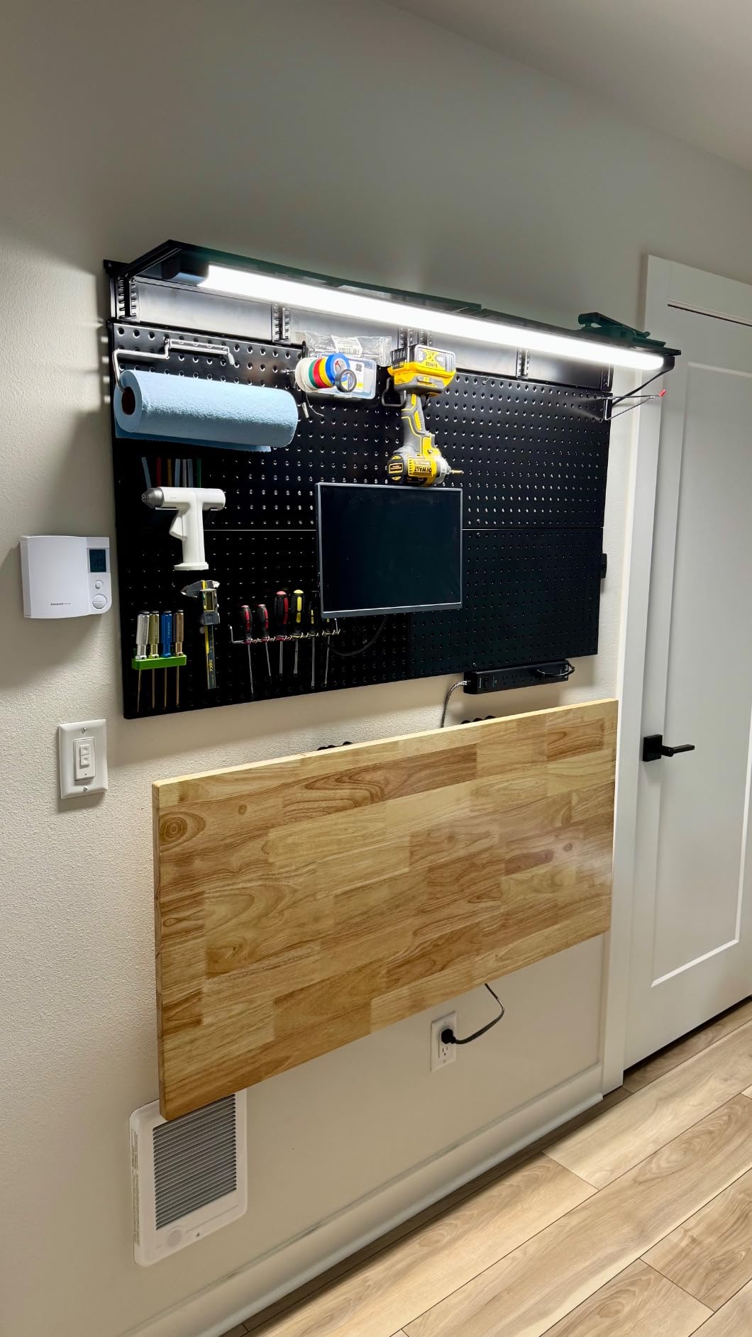 Ultrawall Wall Mounted Workbench with Pegboard, Folding Down Work Table Metal Pegboard Wall Organizer for Garage, Workshop, 48 Ultrawall Wall Mounted Workbench with Pegboard, Folding Down Work Table Metal Pegboard Wall Organizer for Garage, Workshop, 48