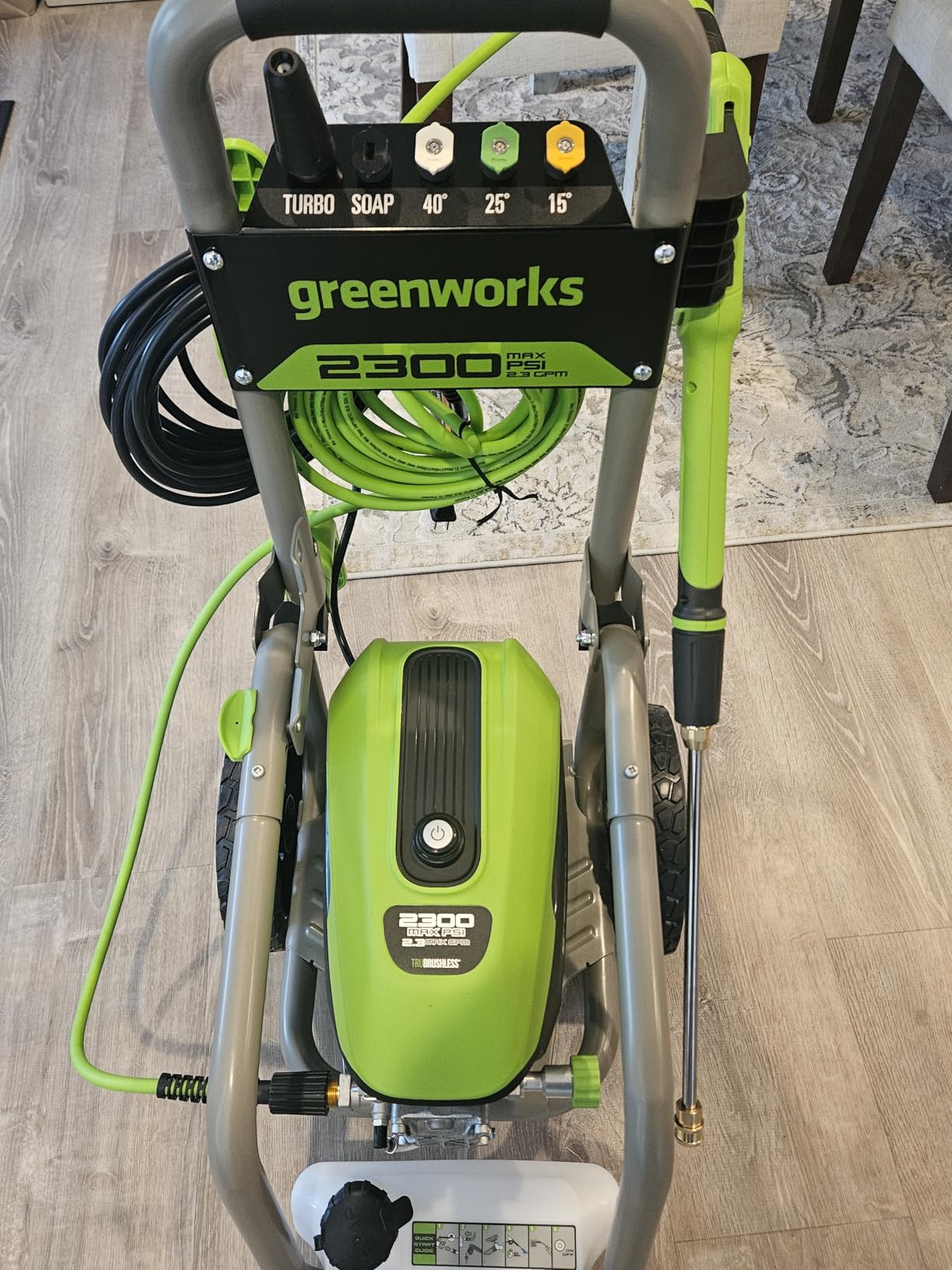 Greenworks Pro Brushless 2300 PSI (SGS Certified) 2.3 GPM Max / 1.2 GPM Electric Pressure Washer (Foldable Handles, Rugged Steel Frame, 25 FT Hose, 35 FT GFCI Power Cord) - Customer Photo 1