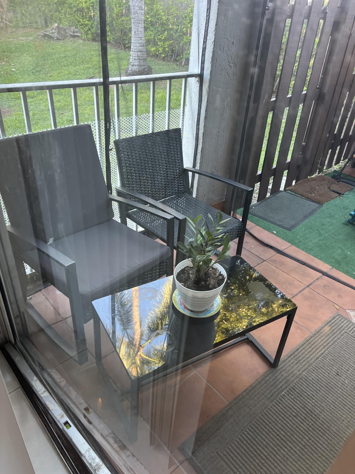 Ahomly 4 Piece Outdoor Patio Furniture Set, Wicker Patio Furniture with Glass Coffee Table, Rocking Wicker Bistro Set, for Backyard, Poolside, Porch (Grey) Customer Review Ahomly 4 Piece Outdoor Patio Furniture Set, Wicker Patio Furniture with Glass Coffee Table, Rocking Wicker Bistro Set, for Backyard, Poolside, Porch (Grey) - Customer Photo 1