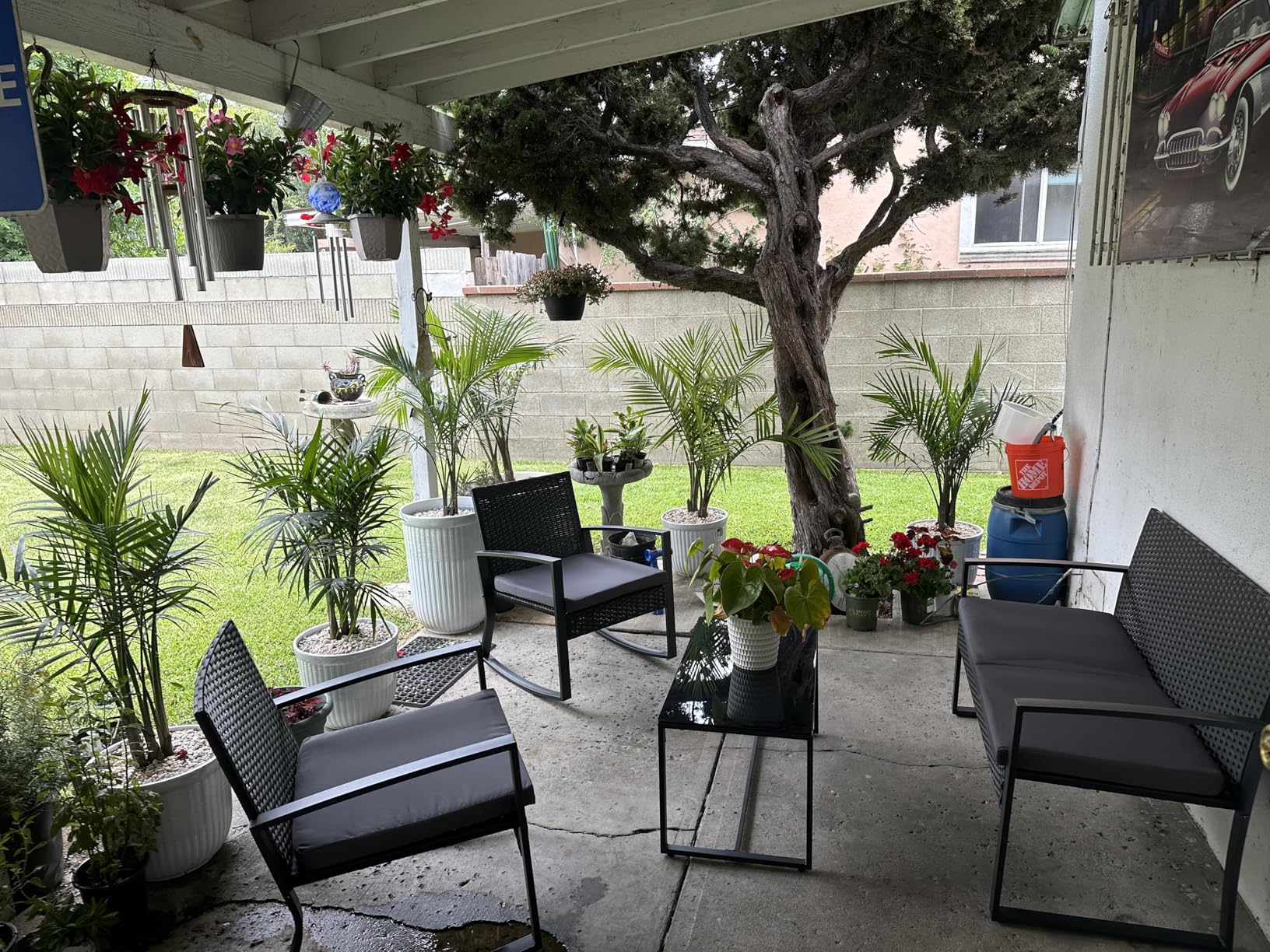 Ahomly 4 Piece Outdoor Patio Furniture Set, Wicker Patio Furniture with Glass Coffee Table, Rocking Wicker Bistro Set, for Backyard, Poolside, Porch (Grey) Customer Review Ahomly 4 Piece Outdoor Patio Furniture Set, Wicker Patio Furniture with Glass Coffee Table, Rocking Wicker Bistro Set, for Backyard, Poolside, Porch (Grey) - Customer Photo 2