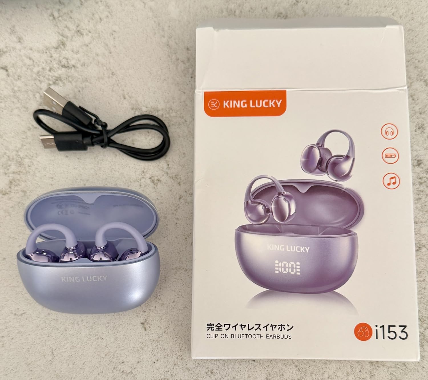 King Lucky Next-gen Clip on Earbuds Open Ear Wireless Bluetooth 6.0 Headphones with Mic,50H Play,ENC,IPX5 Waterproof,Sports Ear Buds,Comfortable for Small Ears&Fitness,Running (Purple) - Customer Photo 1