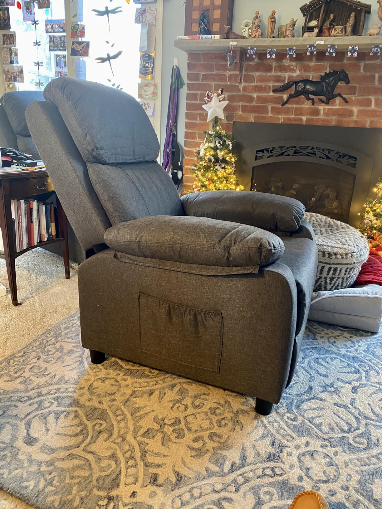 Recliner Chair, 360 Swivel Rocker Chair for Adults, Small Rocking Recliner Chair for Small Spaces, Upholstered Fabric Glider Recliner Nursery Chair with Side Pockets for Living Room, Nursery - Customer Photo 2