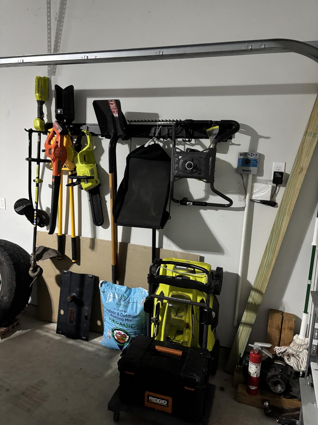 PIYILO Garage Tool Organizer Wall Mount with 48 inches Rails and 6 Double-layer Hooks, Garden Tool Rack Heavy Duty, Garage Hanging Storage Rack For Yard Tools, Shovel, Shed - Customer Photo 1