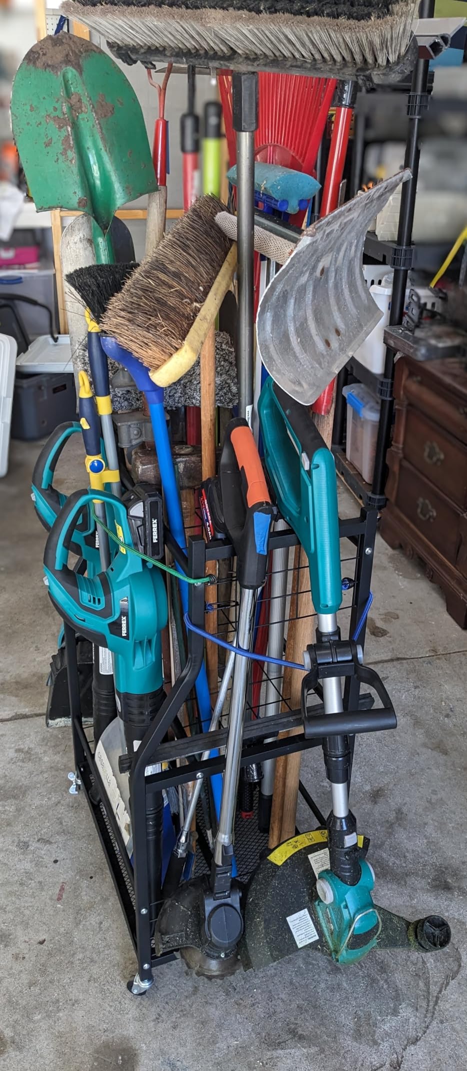 WALMANN Garden Tool Organizer with Wheels for Garage, Large Storage Capacity, Rakes/Shovels/Yard Tools Storage Stand for Shed, Garden, Indoor/Outdoor Long-Handled Tools Rolling Cart - Customer Photo 2