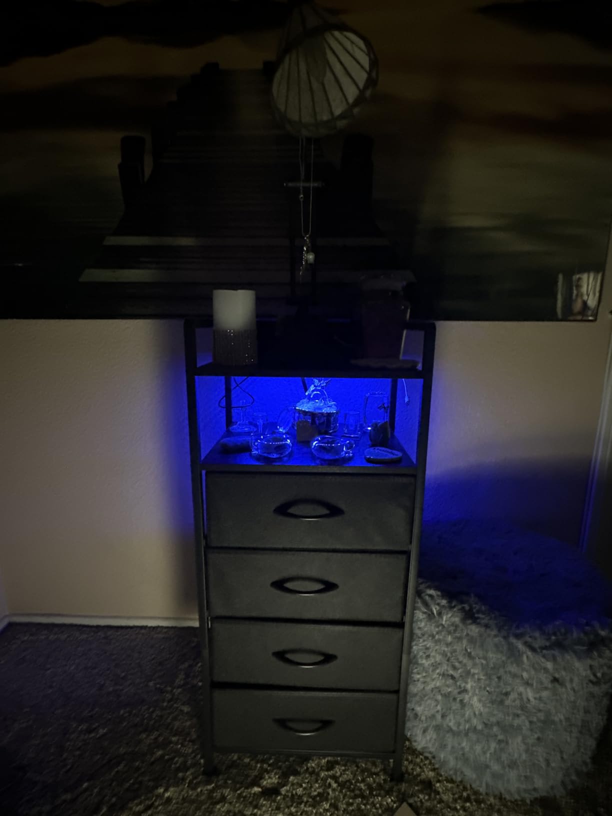 Night Stand Bedside Charger Bedroom - Nightstand with Charging Station & LED Light Strip, Night Stand with Storage Shelf & 2 Fabric Drawers, Morden End Table with U-S-B Ports & AC Outlets - Customer Photo 1