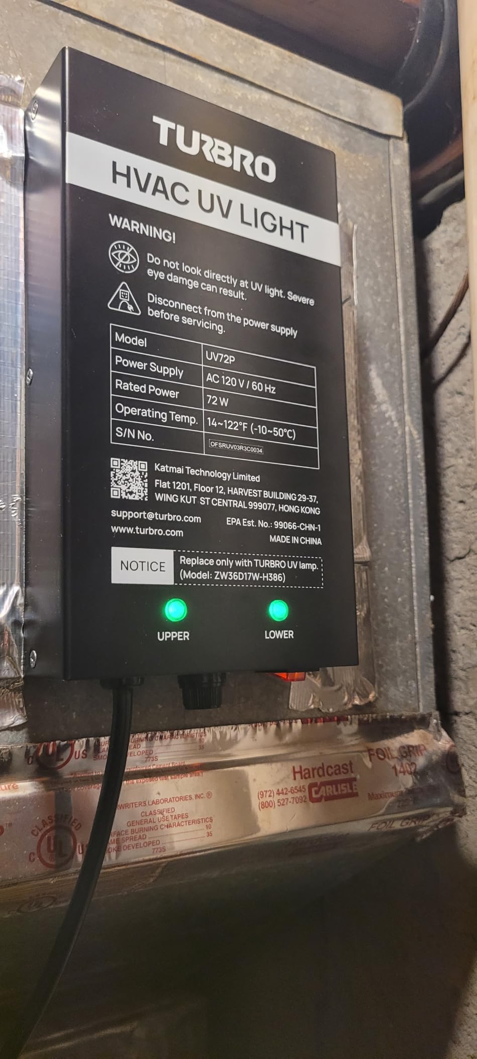 TURBRO AC 100-240V 36W HVAC UV Light Kit for Ducted Coil Systems, ETL&CARB Certified Customer Review TURBRO AC 100-240V 36W HVAC UV Light Kit for Ducted Coil Systems, ETL&CARB Certified - Customer Photo 1