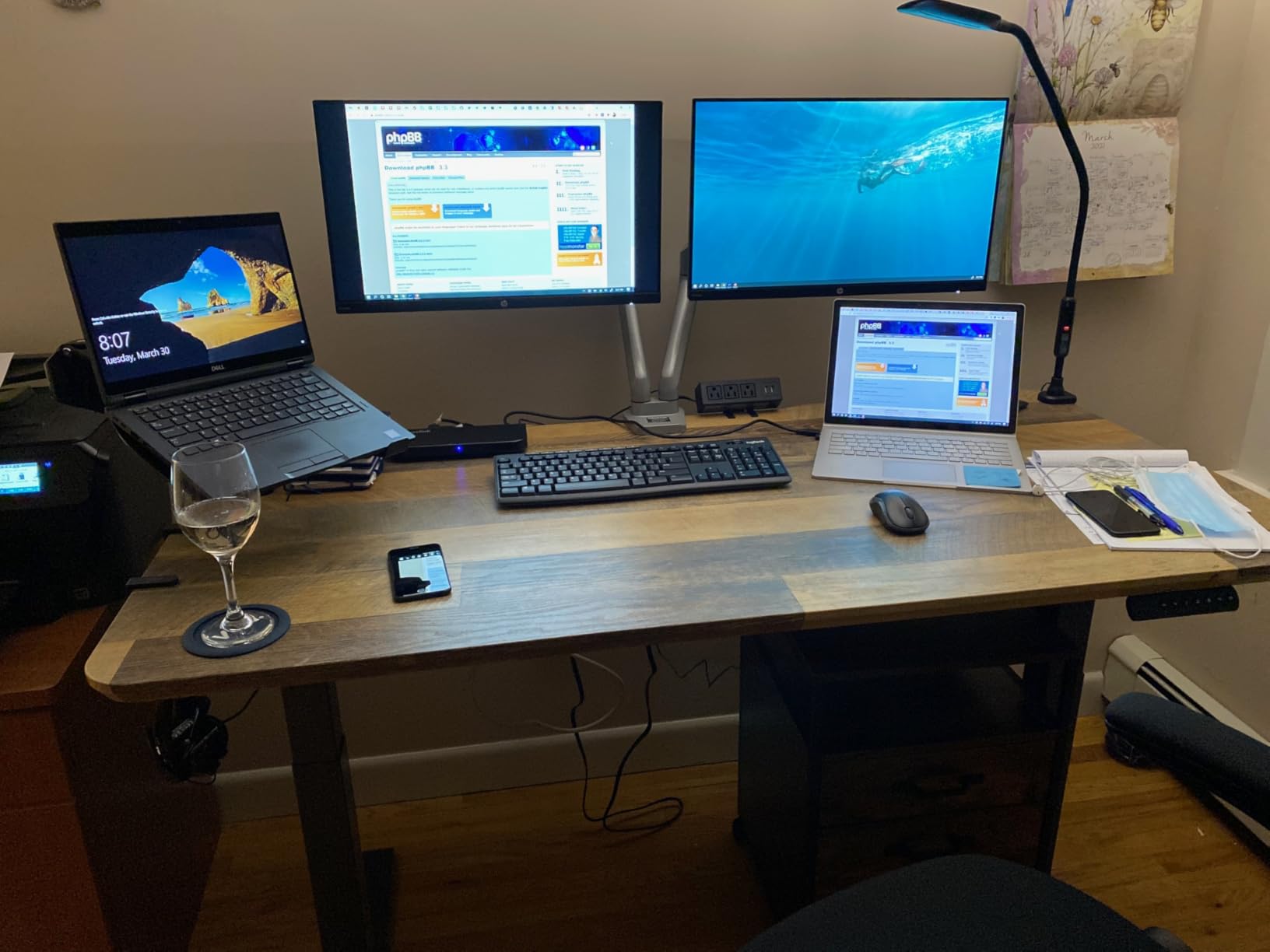 VARI Electric Standing Desk - 60x30 VariDesk, Adjustable Height Stand Up Computer Desk - Dual Motor with Memory Presets, Stable T-Style Legs- Home Office Essentials - Walnut - Customer Photo 1