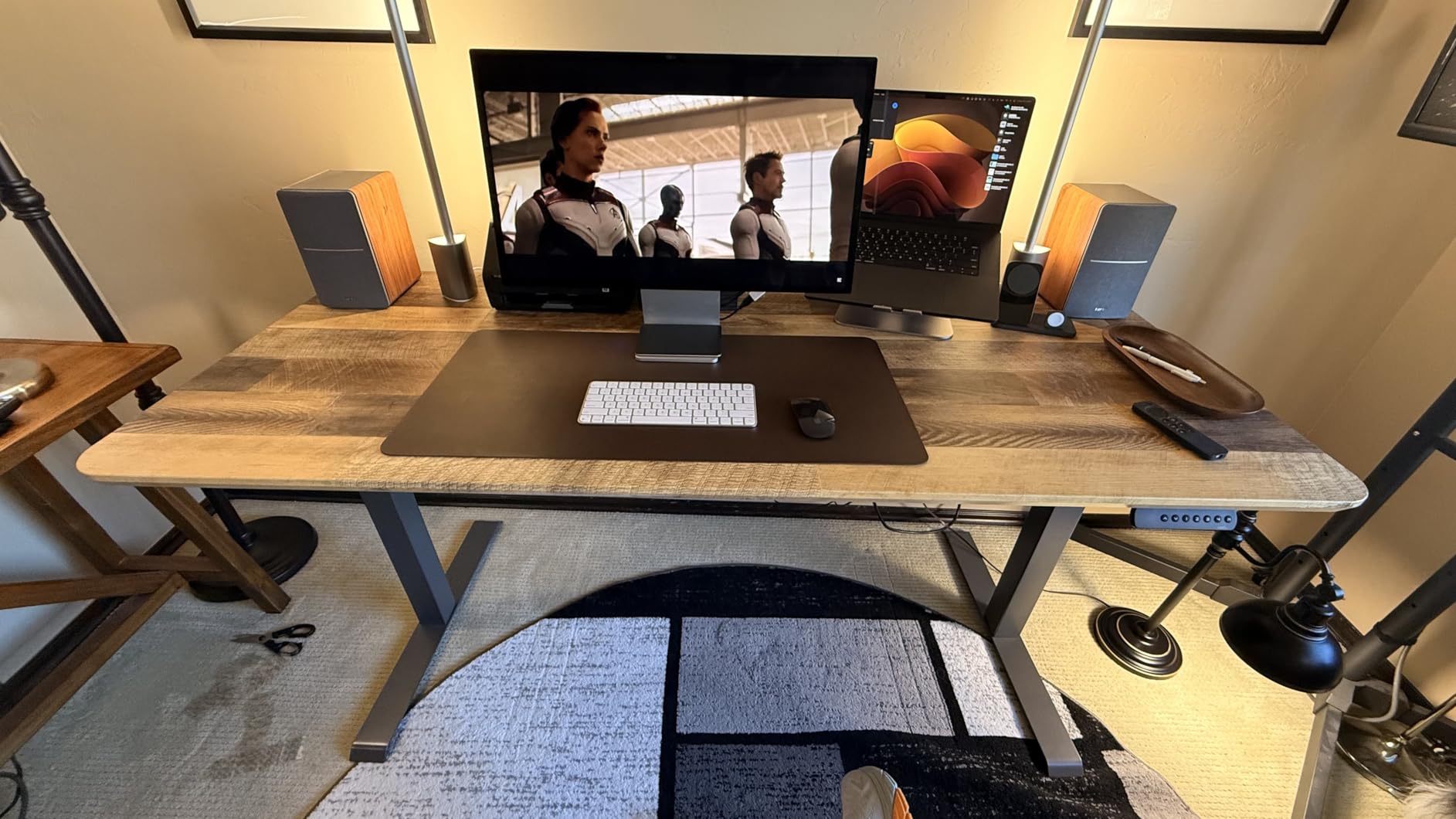 VARI Electric Standing Desk - 60x30 VariDesk, Adjustable Height Stand Up Computer Desk - Dual Motor with Memory Presets, Stable T-Style Legs- Home Office Essentials - Walnut - Customer Photo 2