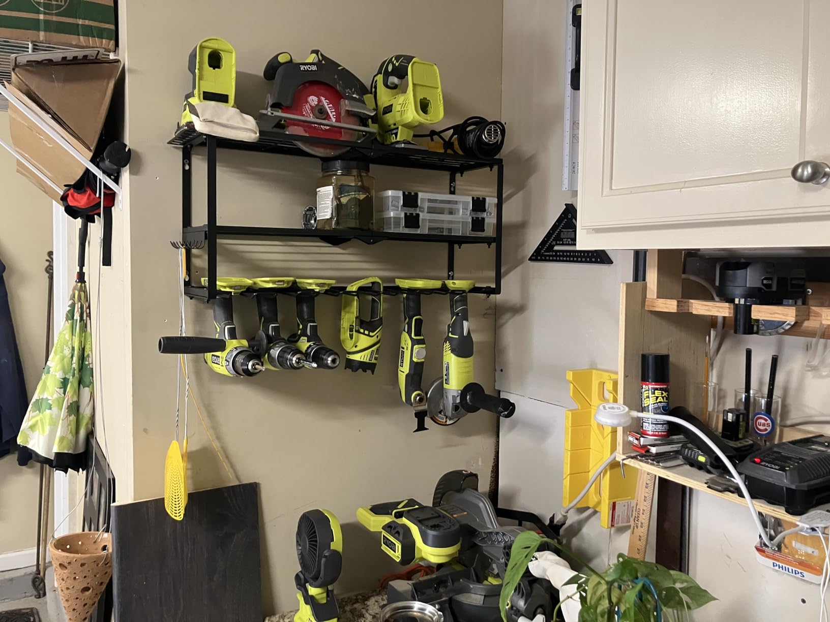 Power Tool Organizer Wall Mount - 300Lbs Load 3 Layers Storage Rack with 7 Drill Holders for Drills Cordless Tools. Heavy Duty Iron Garage Tool Organizer Storage for Workshop Shed Pegboard Basement - Customer Photo 2