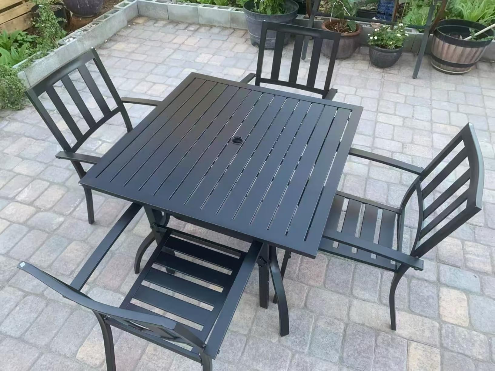 PHI VILLA 9 Piece Outdoor Dining Set for 8, Square Metal Table (60