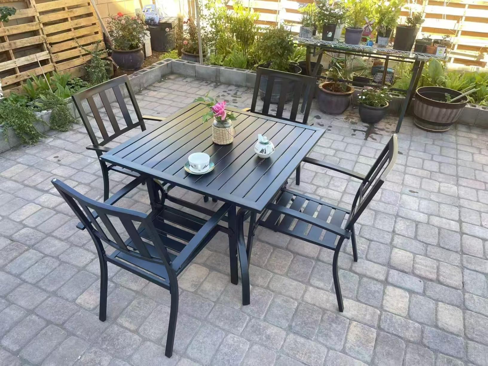 PHI VILLA 9 Piece Outdoor Dining Set for 8, Square Metal Table (60