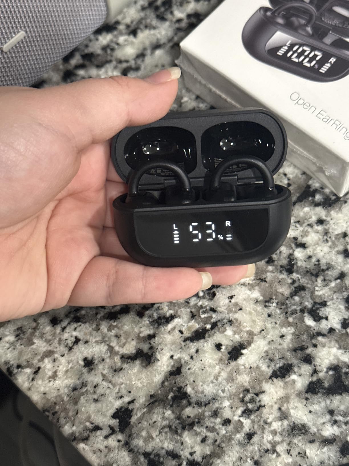 TOZO OpenEarRing True Open Ear Headphones, Lightweight Comfort Open Ear Clip Wireless Earbuds, 40H Play Bluetooth 5.4 Headphones with Smart Digital Display Design Fit Sports Running, Workout Black - Customer Photo 2