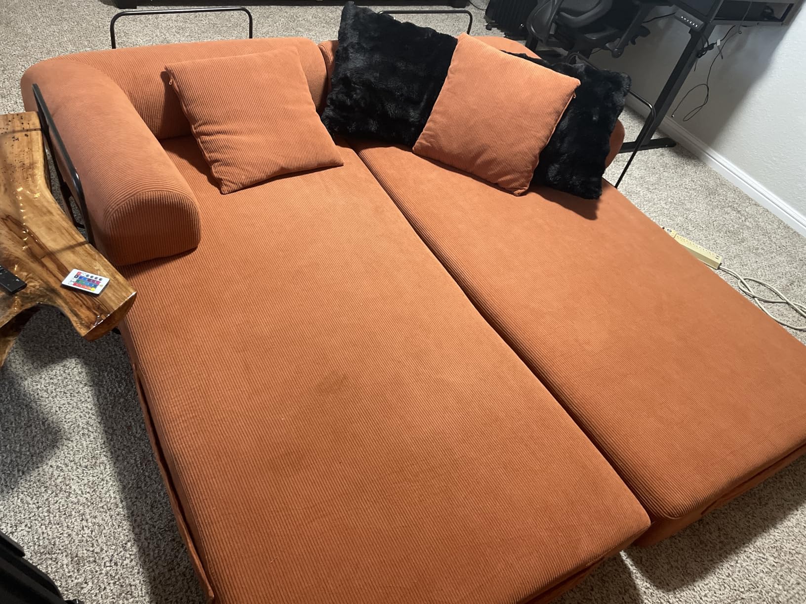 Convertible Sleeper Sofa Bed with Cylindrical Pillow, Corduroy Folding Mattress Couch with Fixed-Shape Frame, Floor Sofa Lounge Couch for Living Room Bedroom Lounge Studio-Green - Customer Photo 1